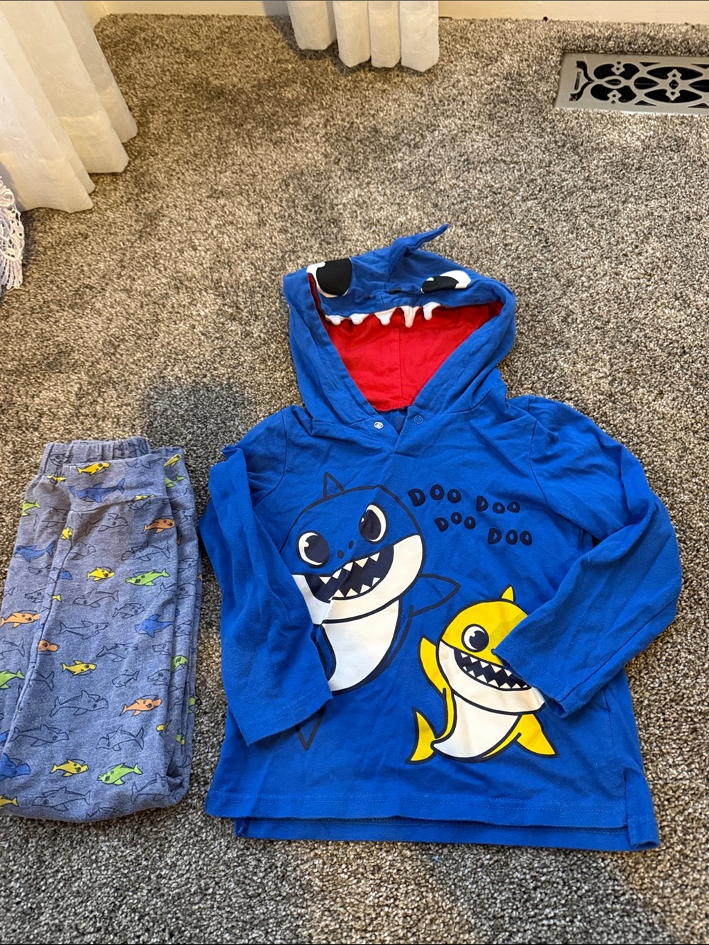 Blue Shark Hoodie Pajama Top with Yellow Shark Graphic - Kids Pajamas